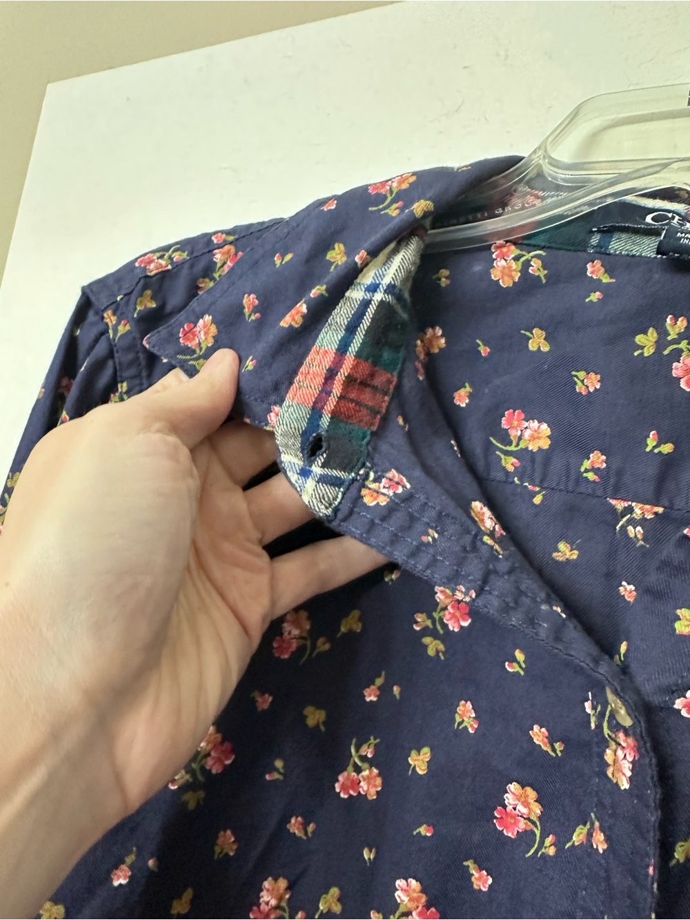 Chaps Ralph Lauren Vtg Women’s XL Navy Ditsy Floral Cotton Shirt Academia - Picture 7 of 8